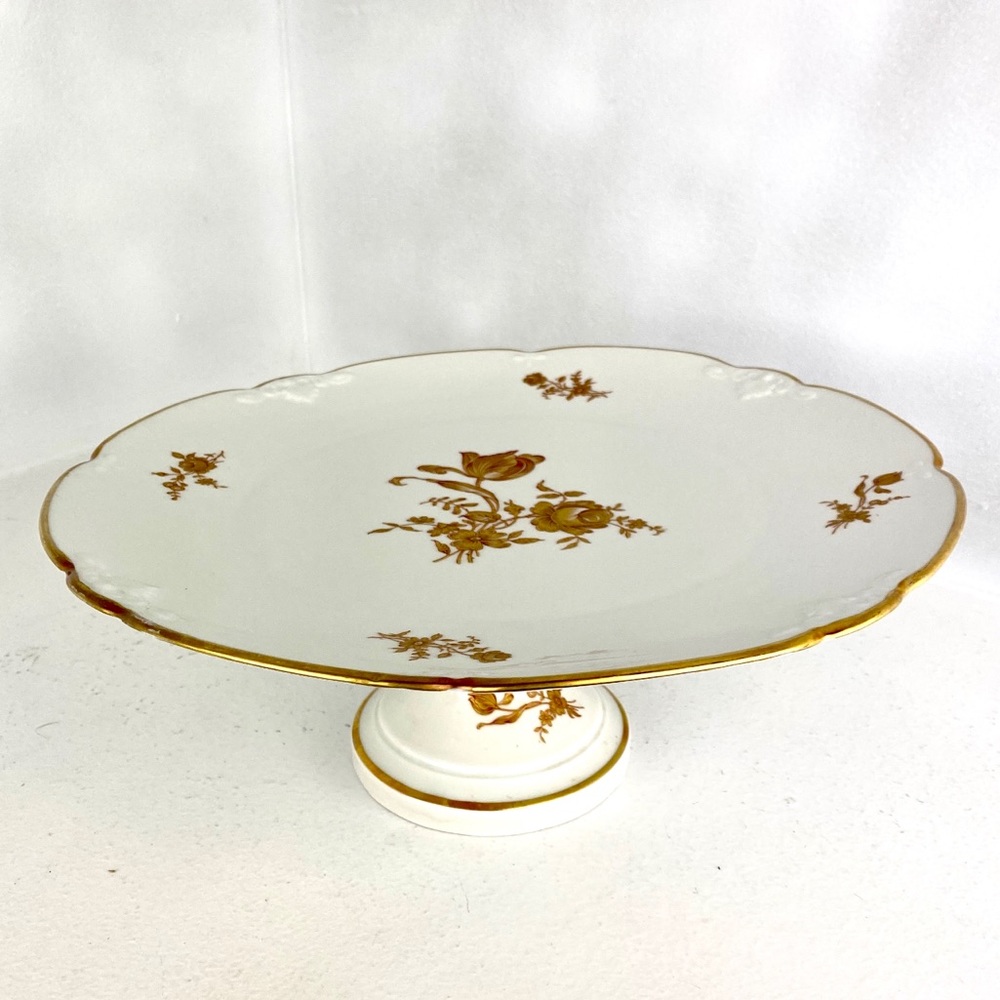 Antique Early 1900s 24k Gold Trim Cake Stand